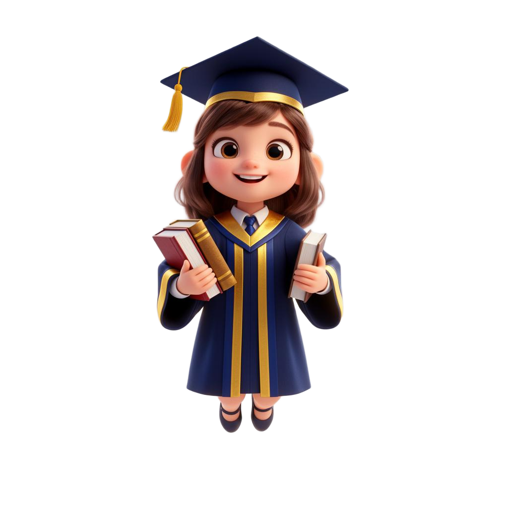 3D illustration of a happy graduate student holding books